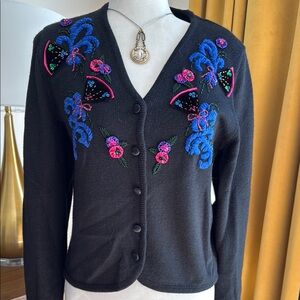 Black Floral Embroidered Susan Bristol Sweater
